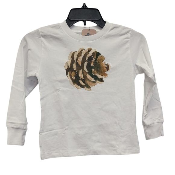 New Hand Printed Upcycled Child 4T Pine Cone Long Sleeve Cotton Blend Tee - Picture 1 of 4